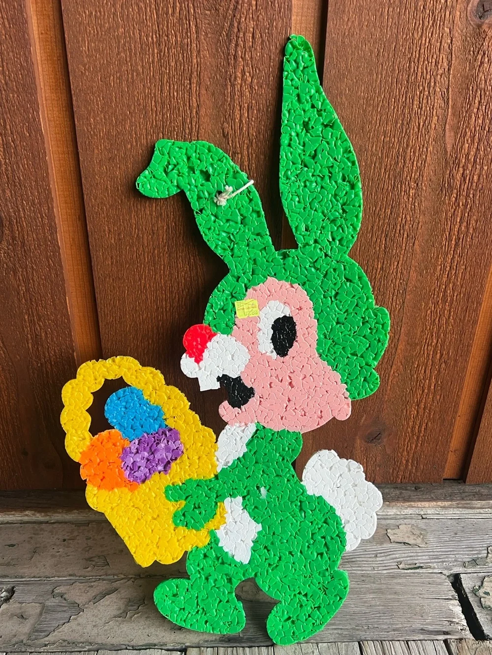 Vintage Melted Plastic Popcorn Easter Bunny Basket Eggs Wall Decor Retro